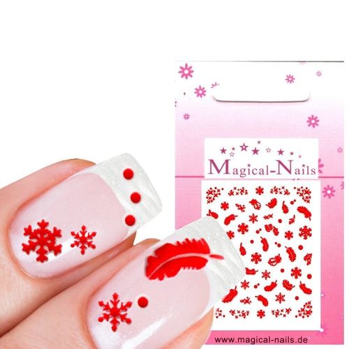 Nail Sticker rote Schneeflocken, Federn, Sterne - Magical-Nails