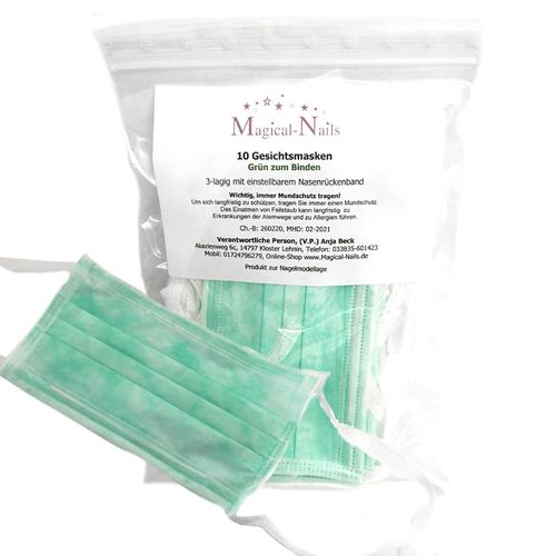 10x Gesichtsmasken grün zum Binden 3-lagig - Magical-Nails