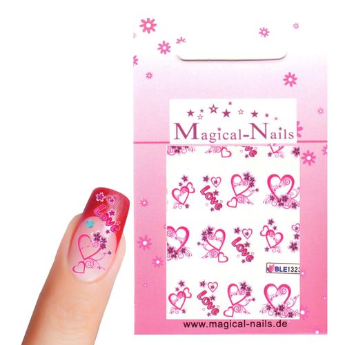 Nail Sticker mit Schriftzug Love - Herzen in Pink - Magical-Nails