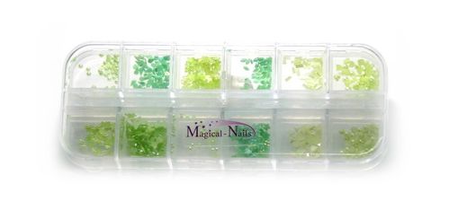 Nailart-Perlen-Box, Hellgrün, gefüllt mit 12 Formen, ca. 600 Motive