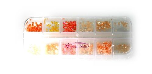Nailart-Perlen-Box, Orange, gefüllt mit 12 Formen, ca. 600 Motive