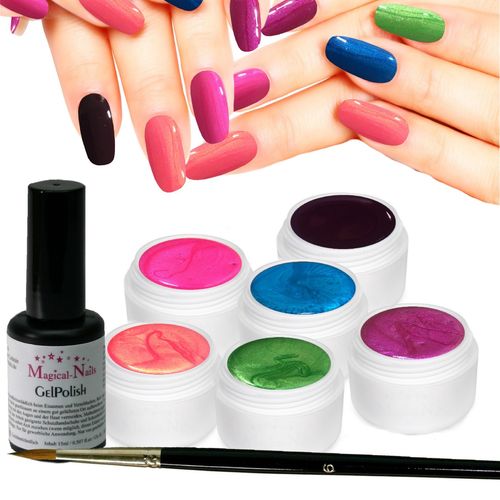 Gel Nagellack 6 frische Farben, 15ml Gloss, Fullcover-Gel-Pinsel