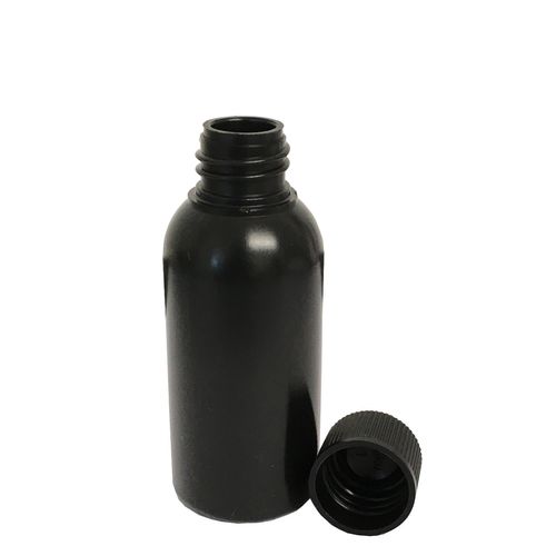 50ml Flasche leer, runde Form, schwarz, Unterteil, Deckel, 0 Versand