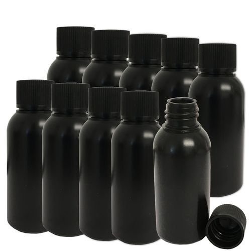 10 Stück 50ml Flasche leer, runde Form, schwarz, Unterteil, Deckel