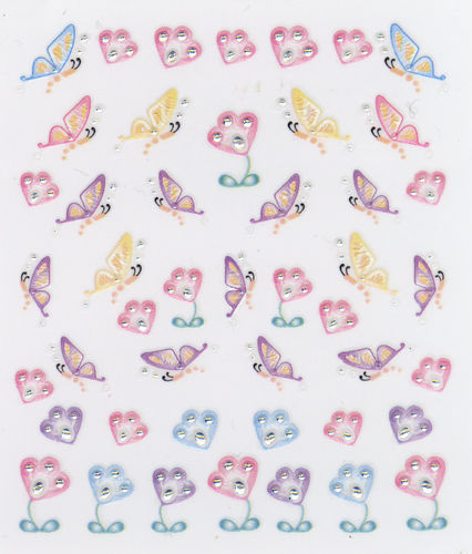 Nail Sticker, Nagelaufkleber Blumen Schmetterlinge mit Straß besetzt