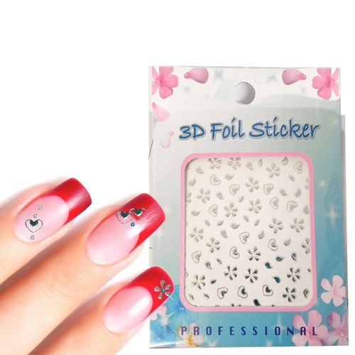 Nail Sticker Silber Chrom Herzen, Blüten - Magical-Nails