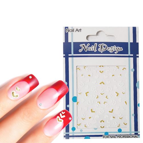 Nail Sticker Glitzer Gold-Weiße 3D Herzen - Magical-Nails