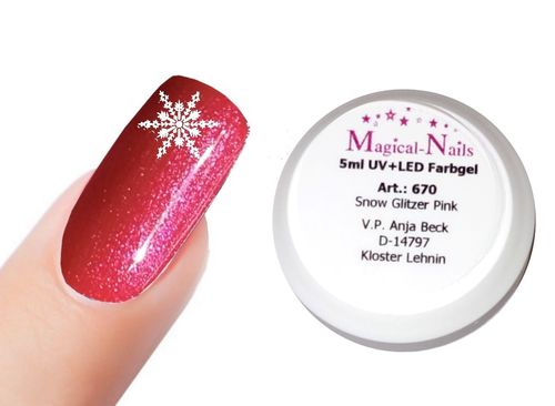 5ml Farbgel, Nagelgel Xmas Snow Glitzer Pink - Magical-Nails