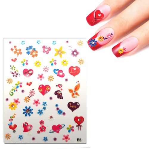 Nail Sticker bunte Blumen, Herzen, Valentine - Magical-Nails
