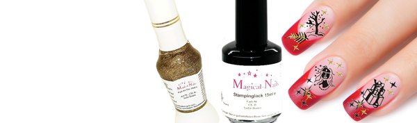 Nailart Gelnägel mit Stampinglack, Nail Stickern und Glitzer Pens kombinieren - Magical-Nails