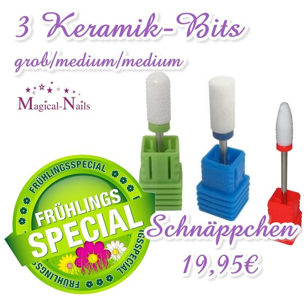 Schnäppchen - 3 Keramik Bits Nail-Bit 1x grob, 2x medium - Magical-Nails