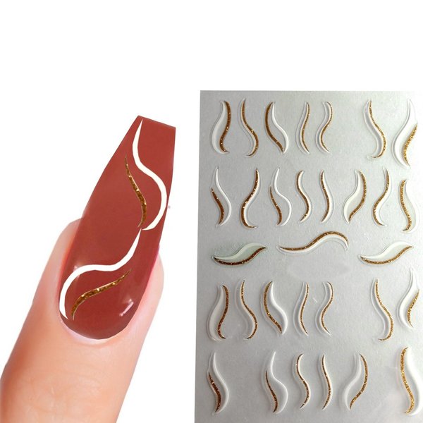 Nail Sticker Gold-Weiß Strips